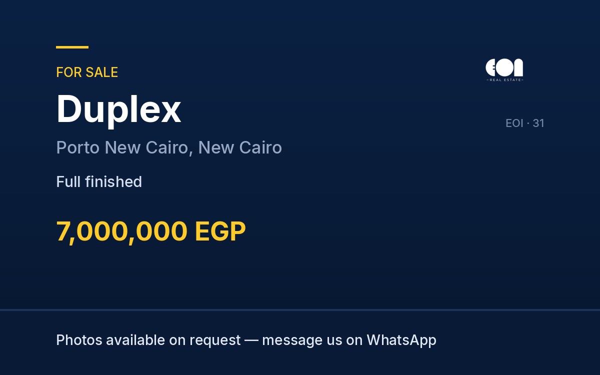 Duplex for sale in Porto New Cairo